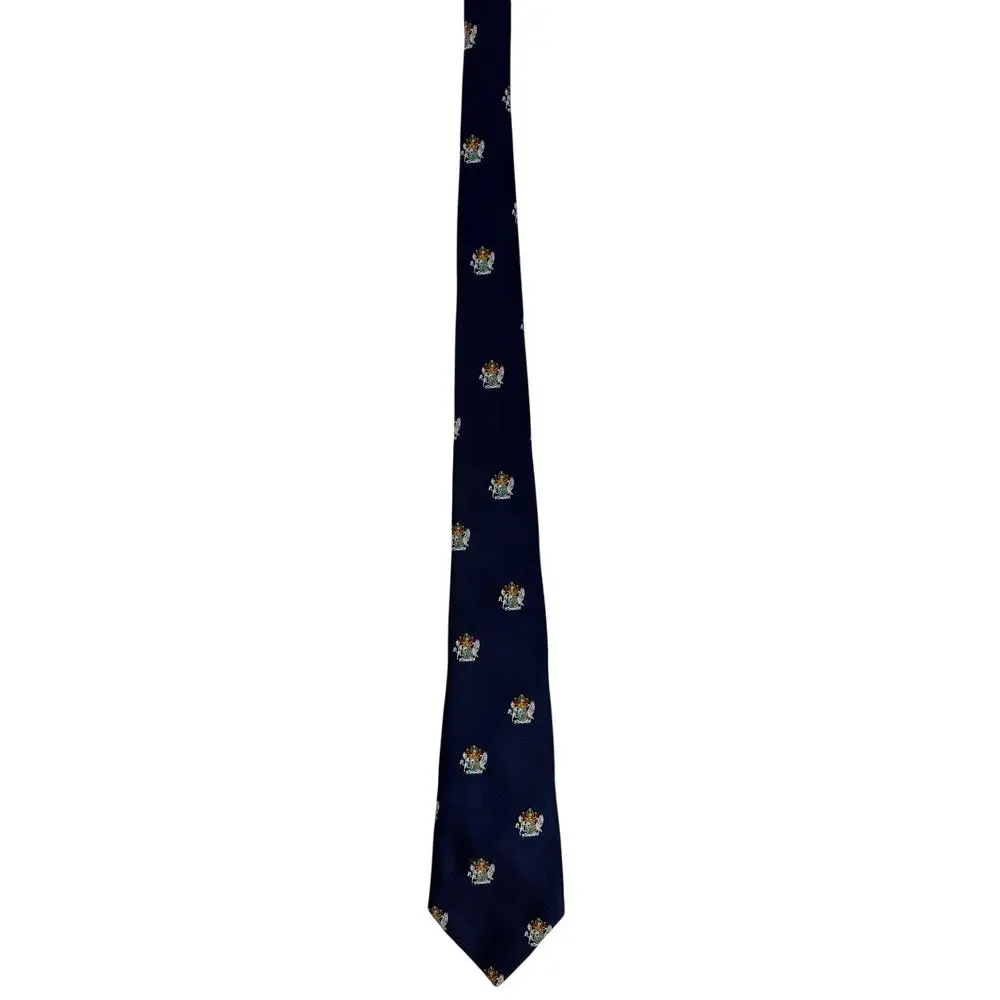 Vintage 80s Welbon Haskell Navy Heraldic Crest Polyester Necktie